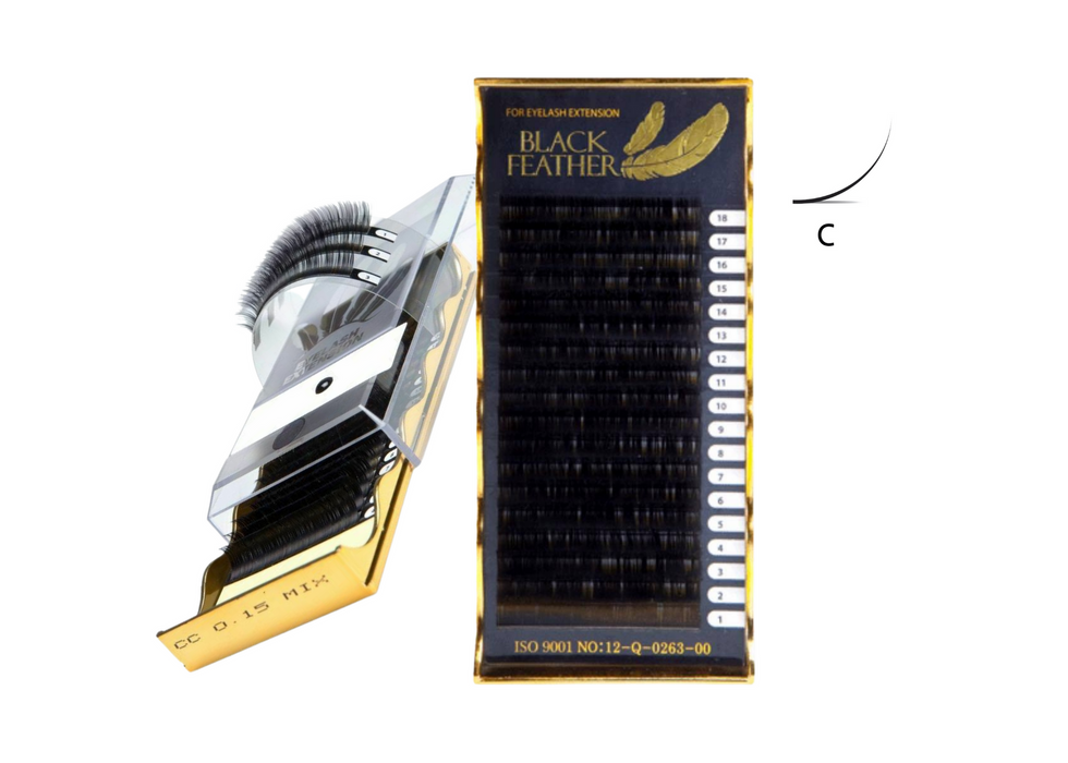 BLACK FEATHER Individual Eyelashes Silk Mix Tray JC/C/CC/D